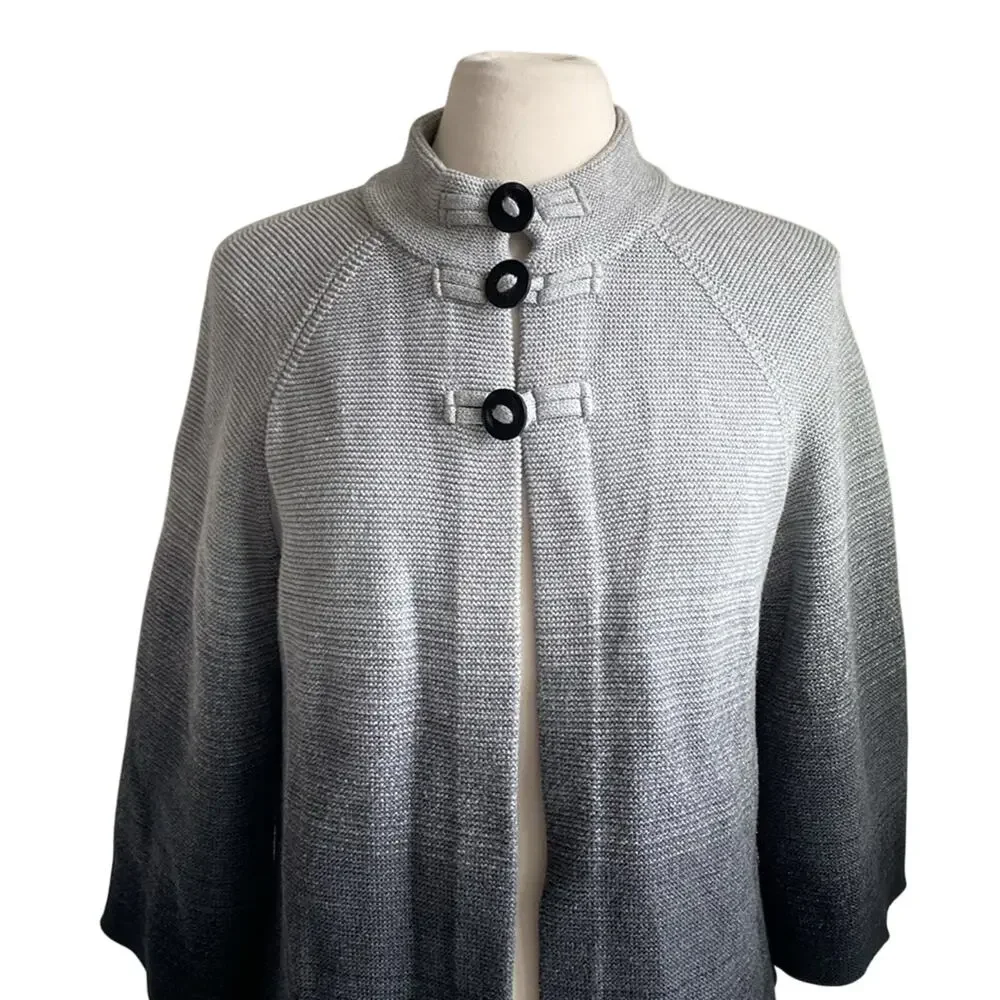 JONES NEW YORK Cardigan Womens Sz Large Petite Grey Ombré Toggle Neck Open Front